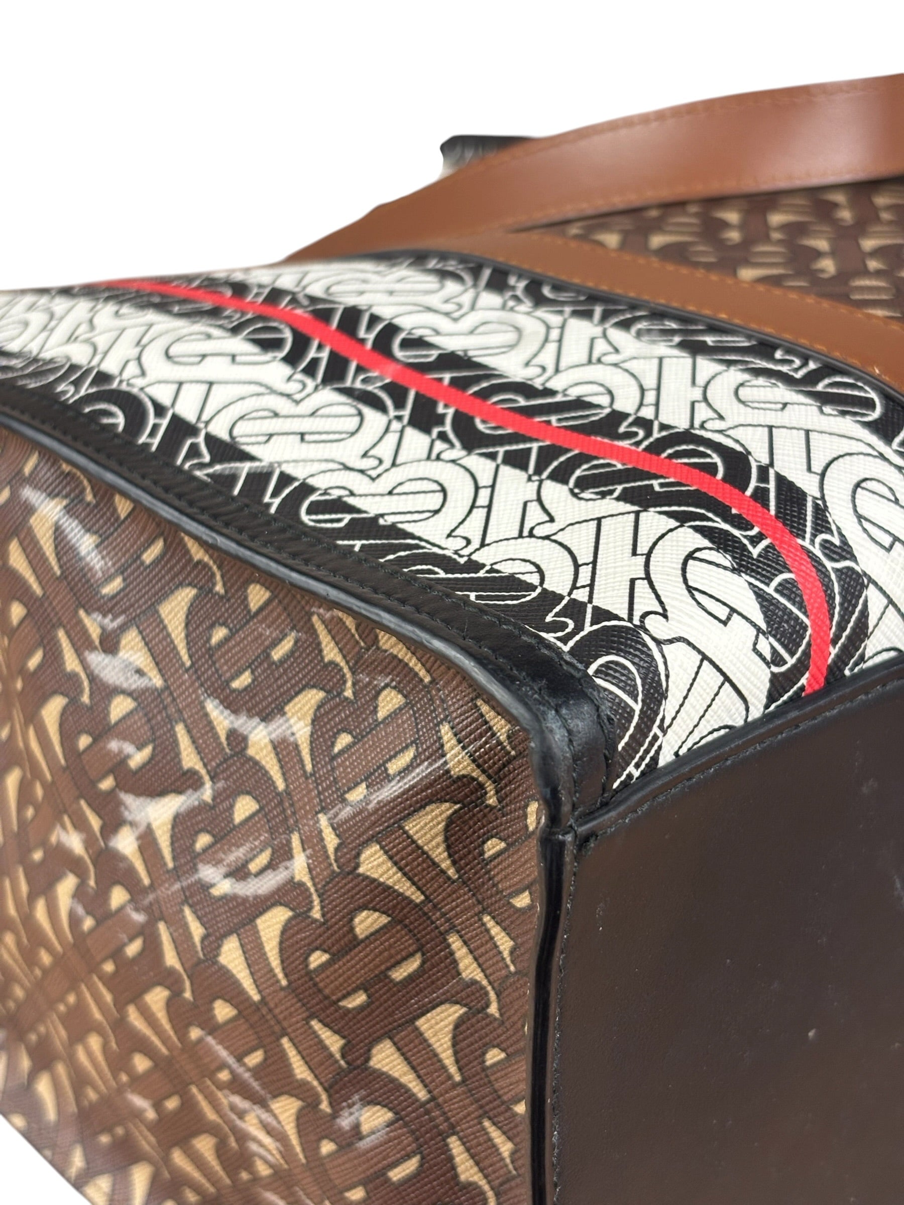 Burberry Leather TB Monogram Stripe E-Canvas Tote Bag