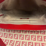Fendi Red Leather Trim Zucca Compliation Shoulder Bag