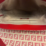 Fendi Red Leather Trim Zucca Compliation Shoulder Bag