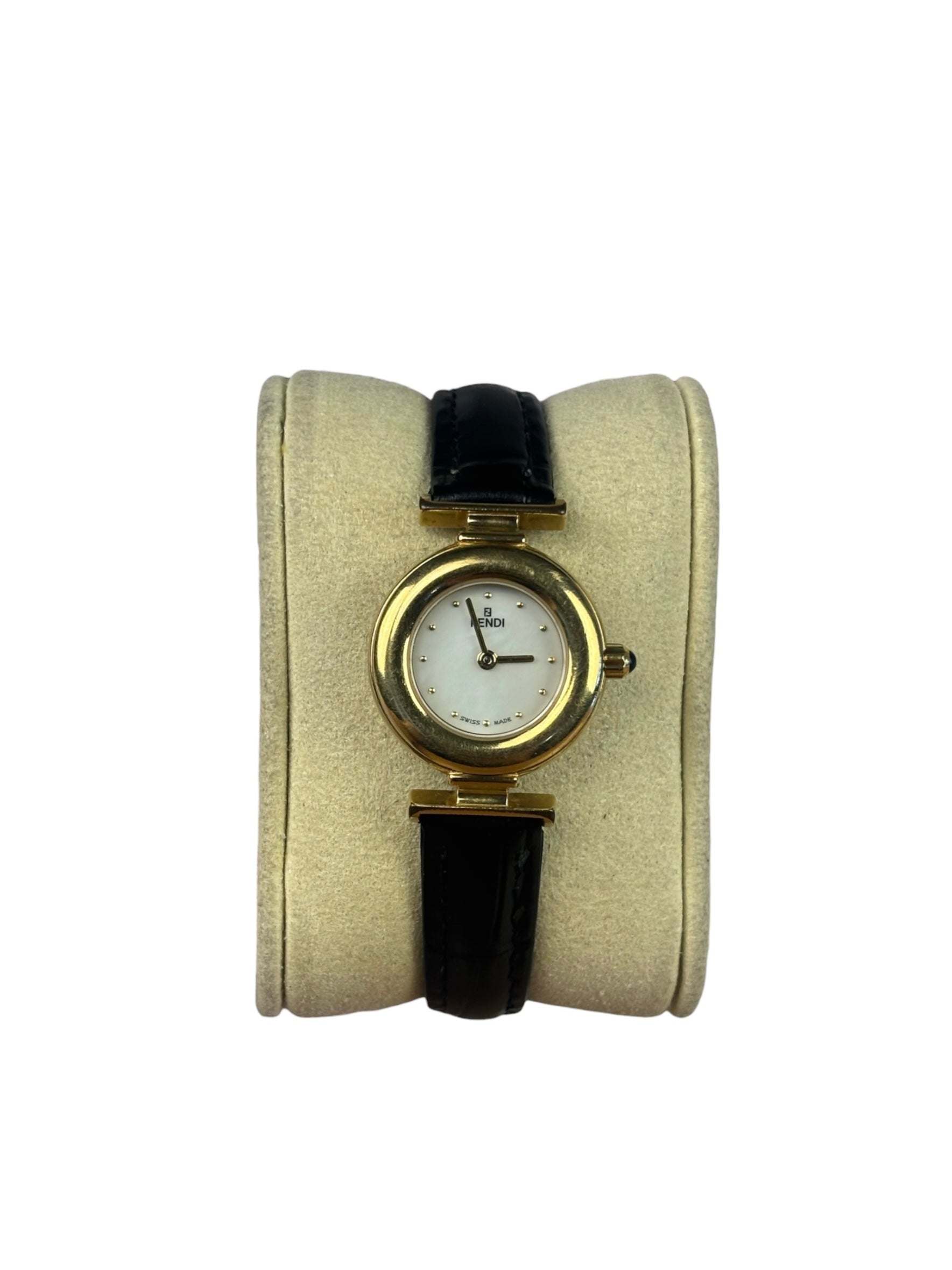 Fendi Round Mother Of Pearl Dial Black Strap