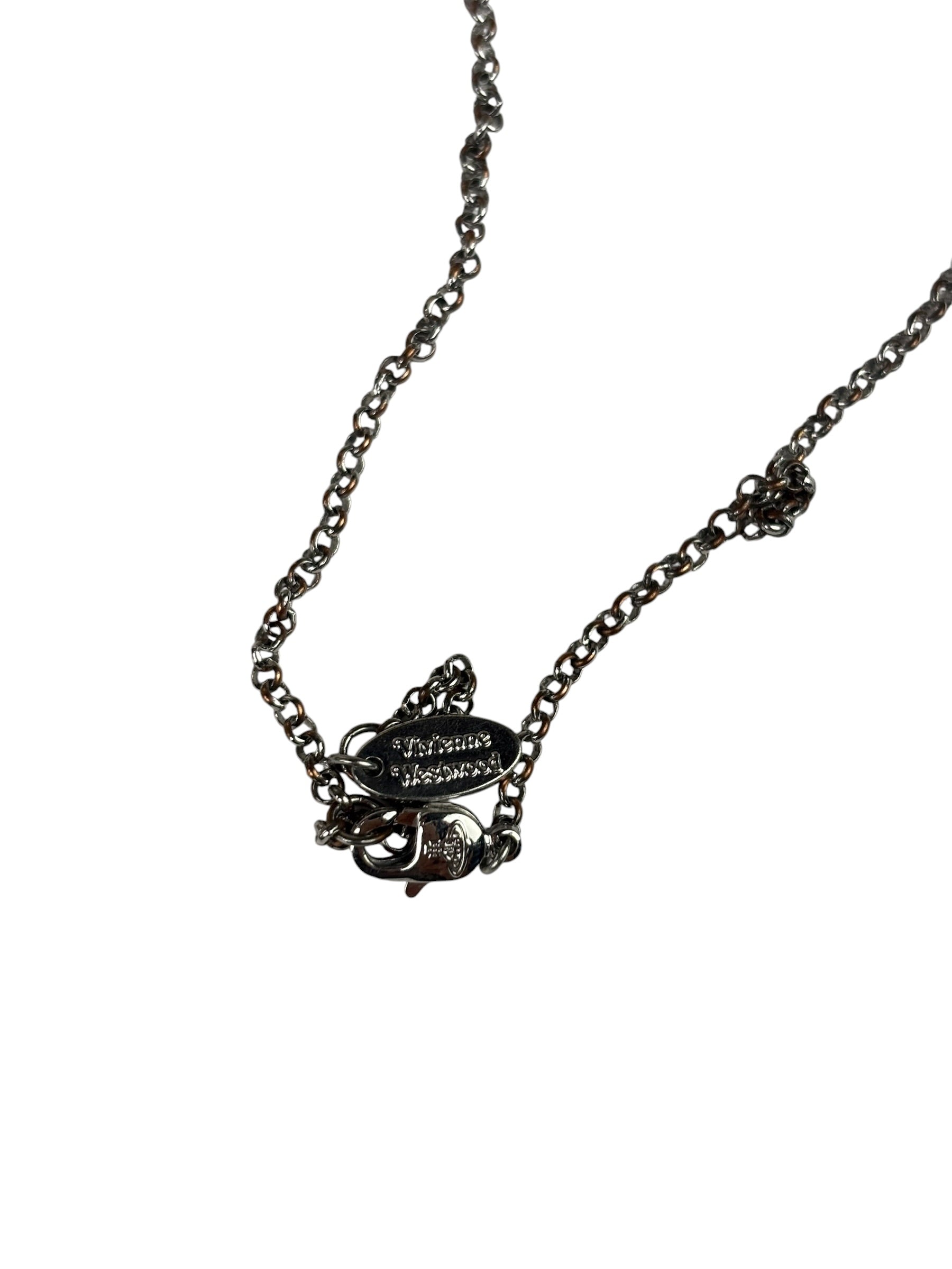 Vivienne Westwood Silver Oblique Orb Mini Bas Relief Pendant Necklace