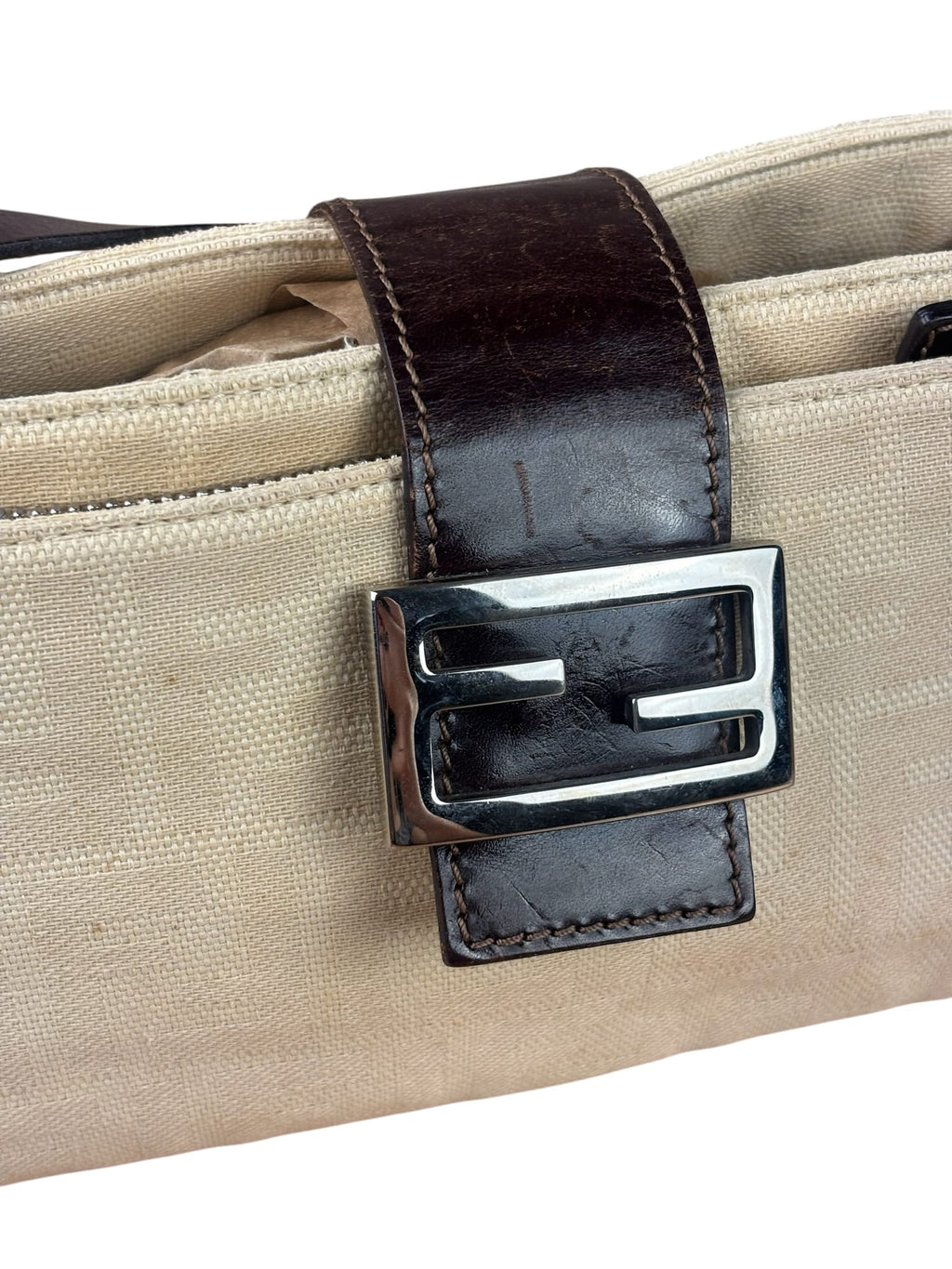 Fendi Cream Zucca Canvas Baguette Shoulder Bag