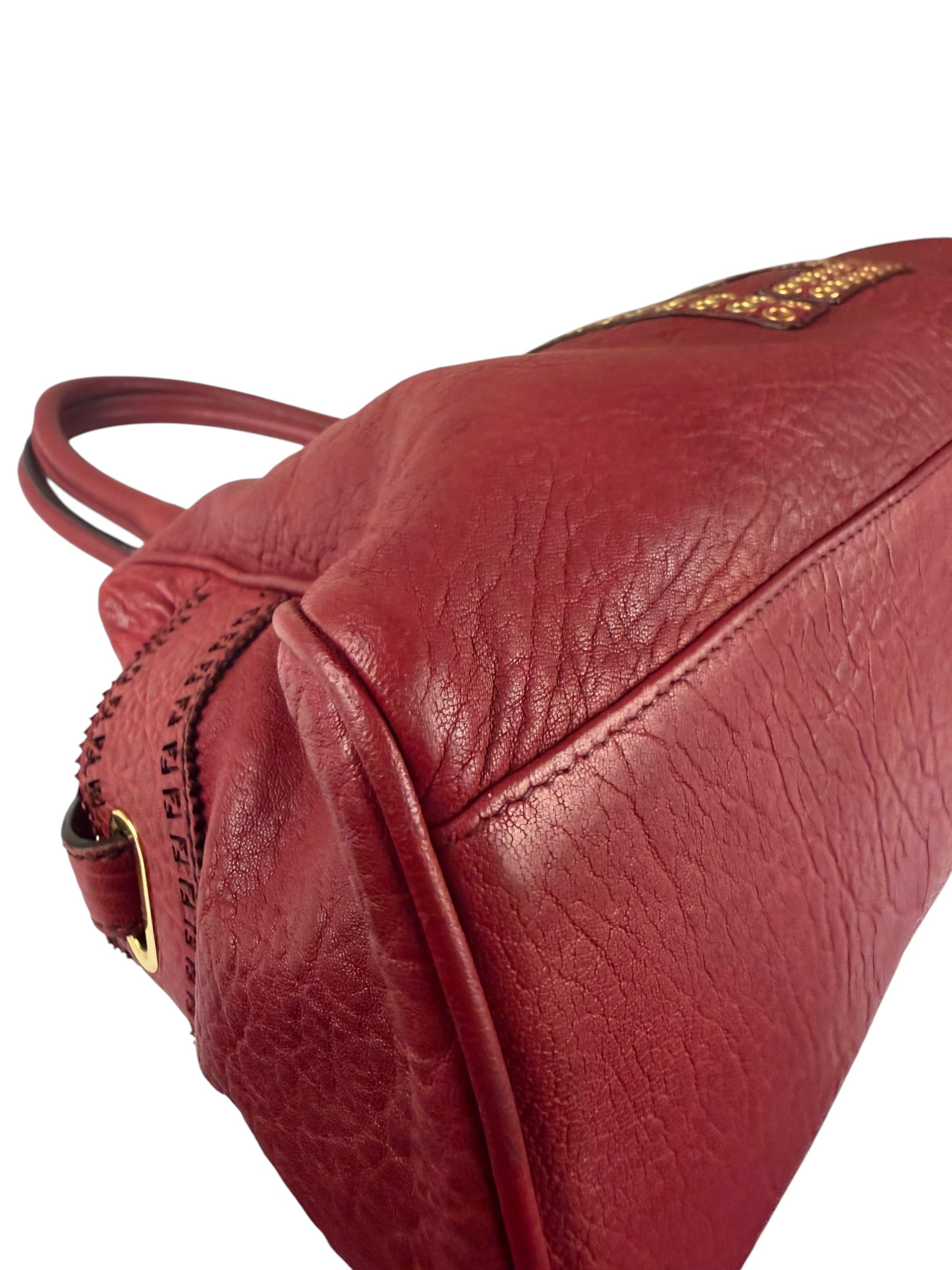 Fendi Red Grained Leather Etniko Shoulder Bag