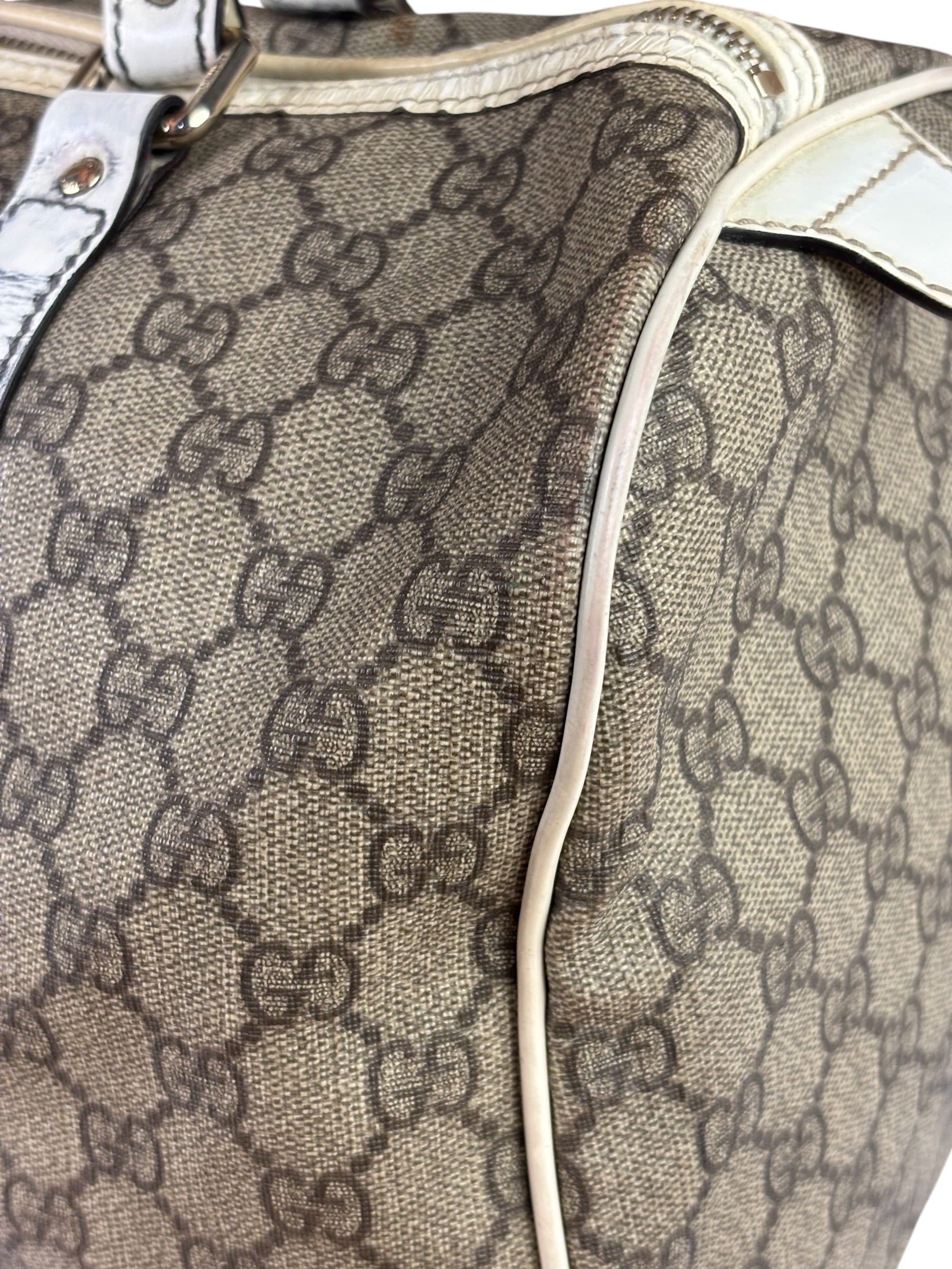 Gucci Beige/White Leather Trim GG Joy Boston Bag