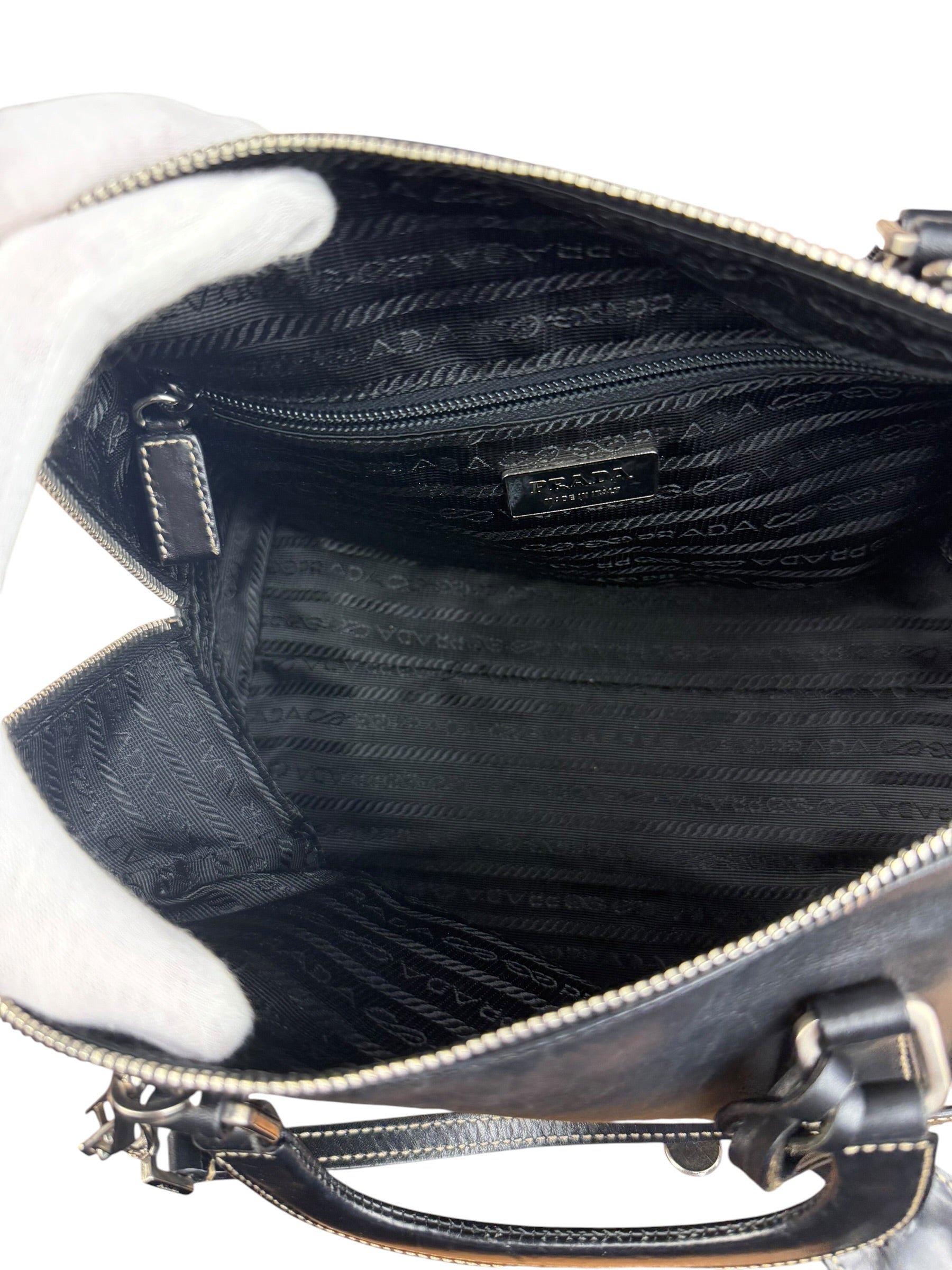 Prada Vintage Black Leather Mini Boston Bag