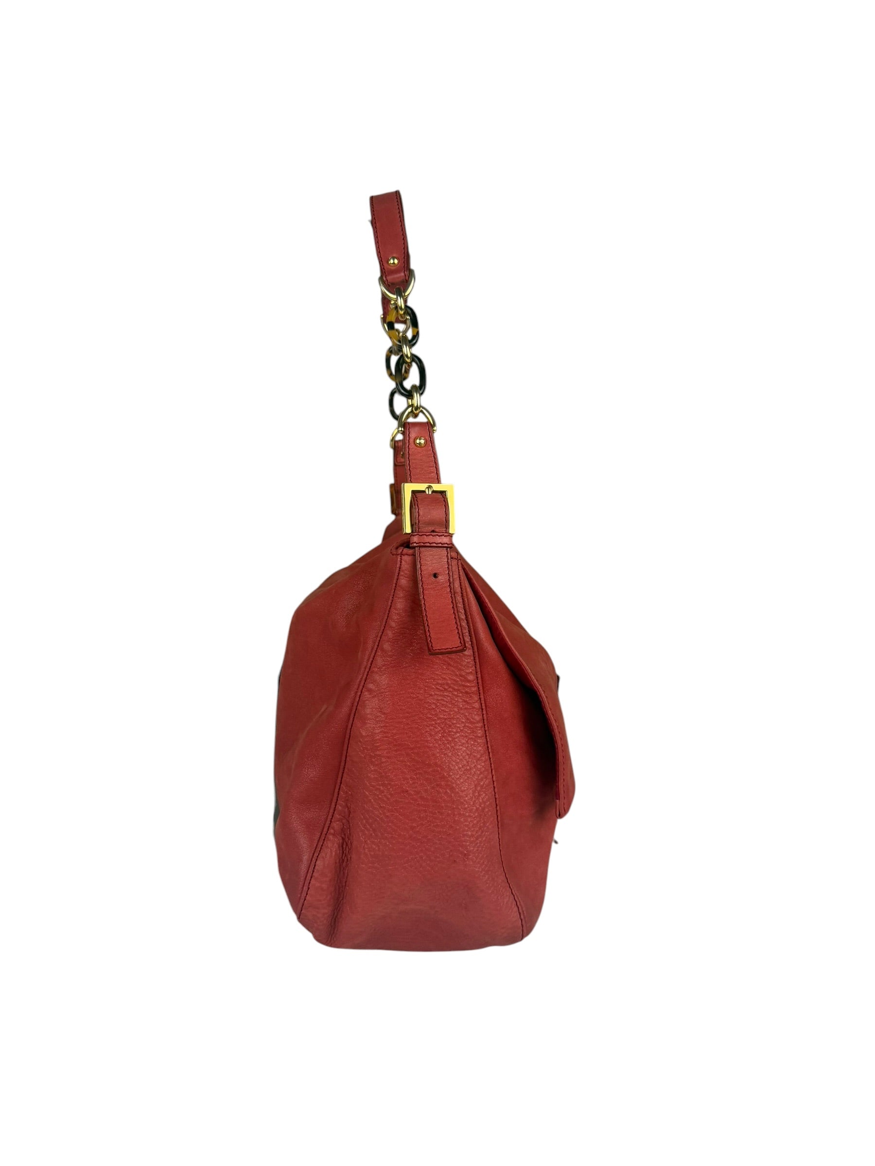 Fendi Red Leather Mamma Baguette Shoulder Bag