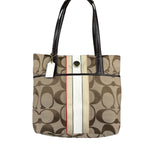 Coach Vintage Leather Trim Signature Multi Stripe Tote Bag