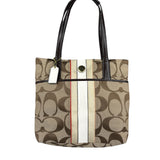 Coach Vintage Leather Trim Signature Multi Stripe Tote Bag
