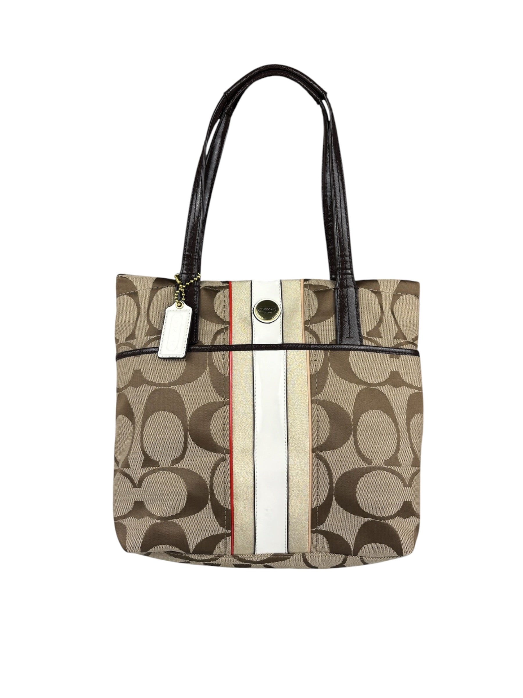 Coach Vintage Leather Trim Signature Multi Stripe Tote Bag