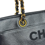 Chanel Vintage Black Caviar Leather Timeless Chain Shoulder Tote 1998
