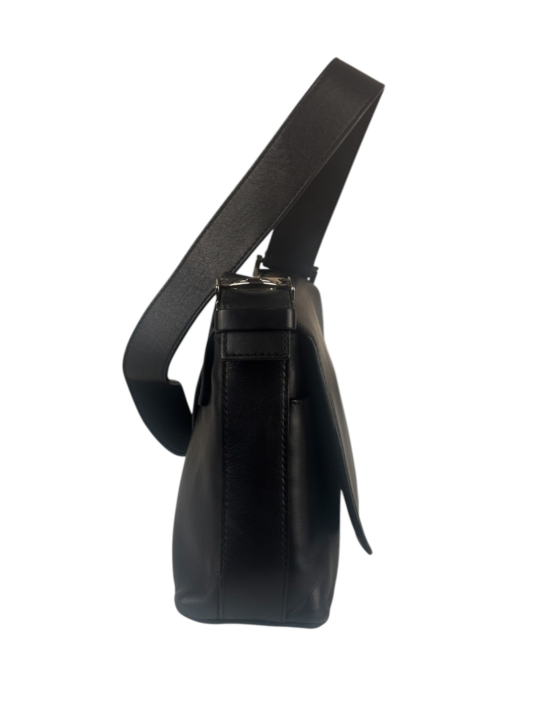 Ferragamo Vintage Black Leather Flap Shoulder Pochette