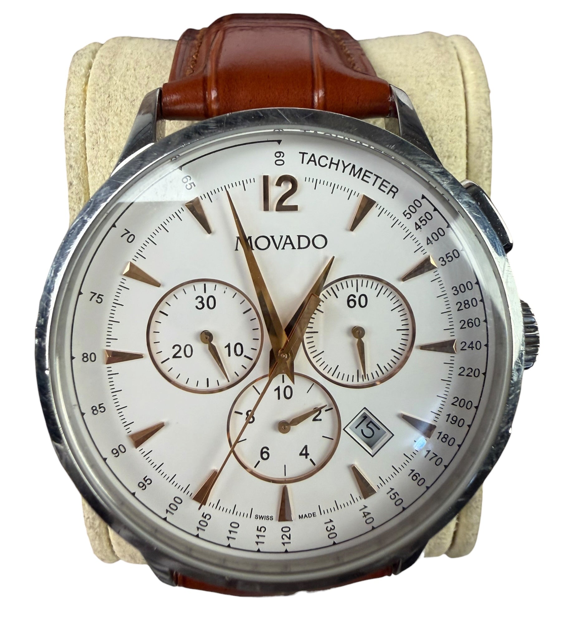 Movado Circa Chronograph White Dial Leather Strap