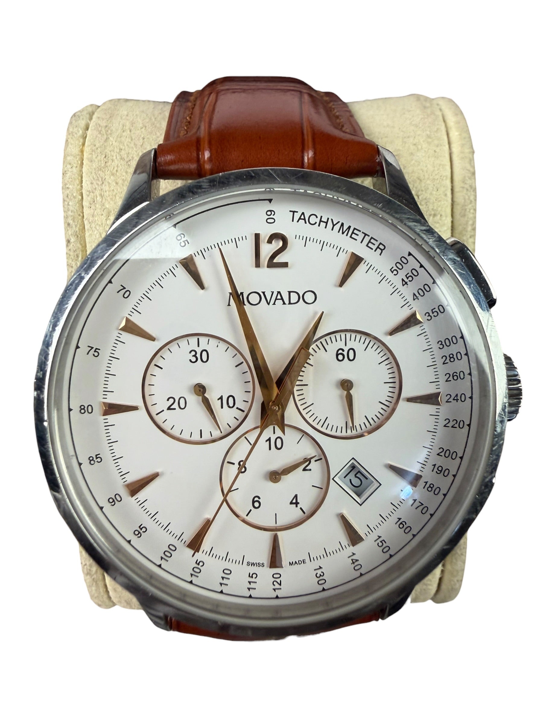 Movado Circa Chronograph White Dial Leather Strap