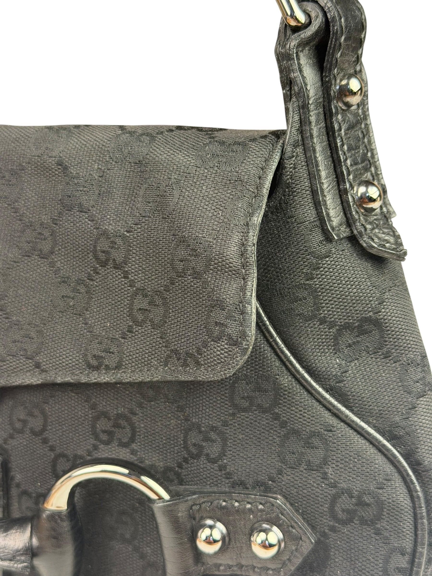 Gucci GG Vintage Black Horsebit Flap Shoulder Bag