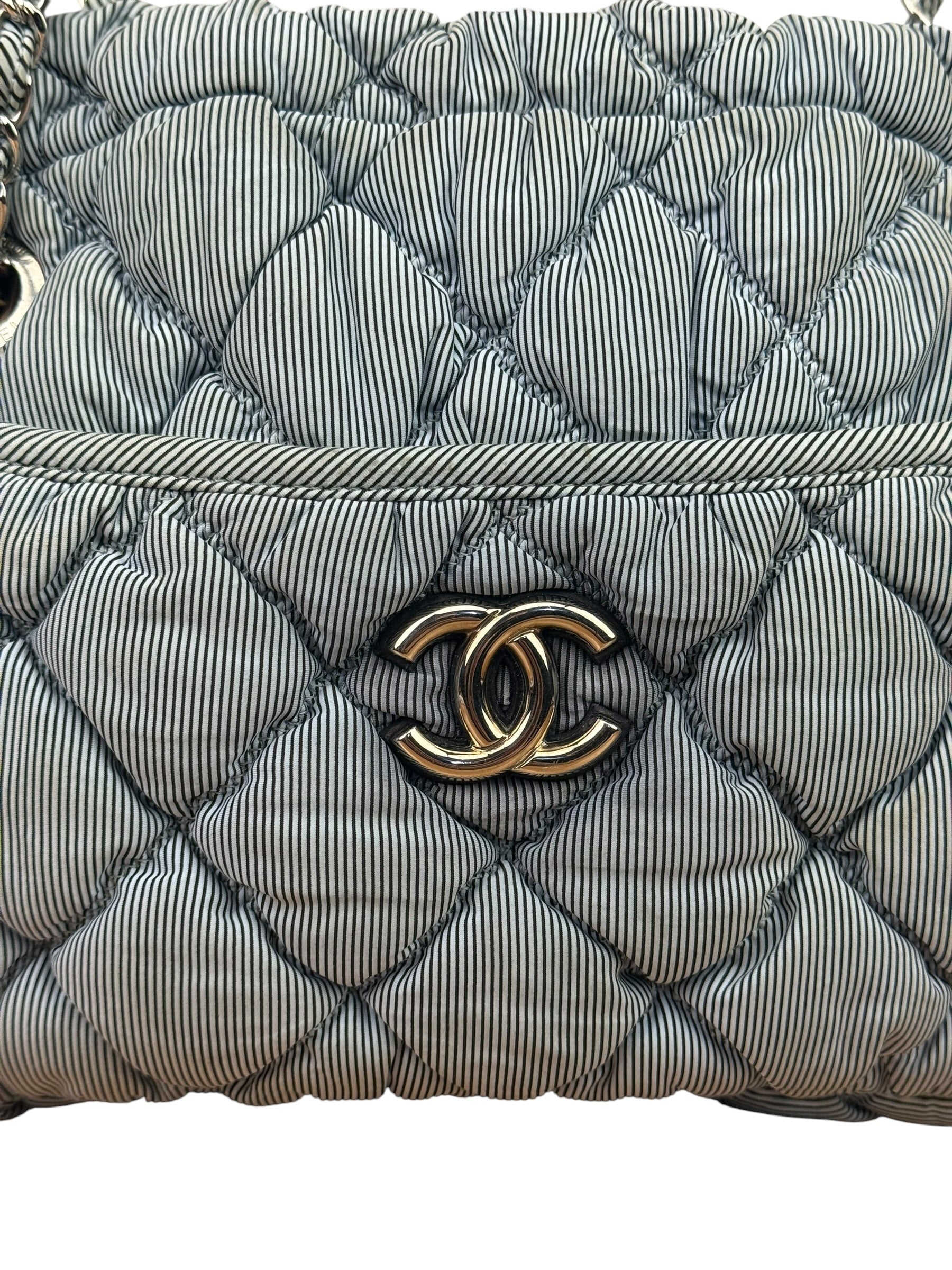 Chanel Grey/Black Quilted Nylon Bubble Shoulder Bag 2009