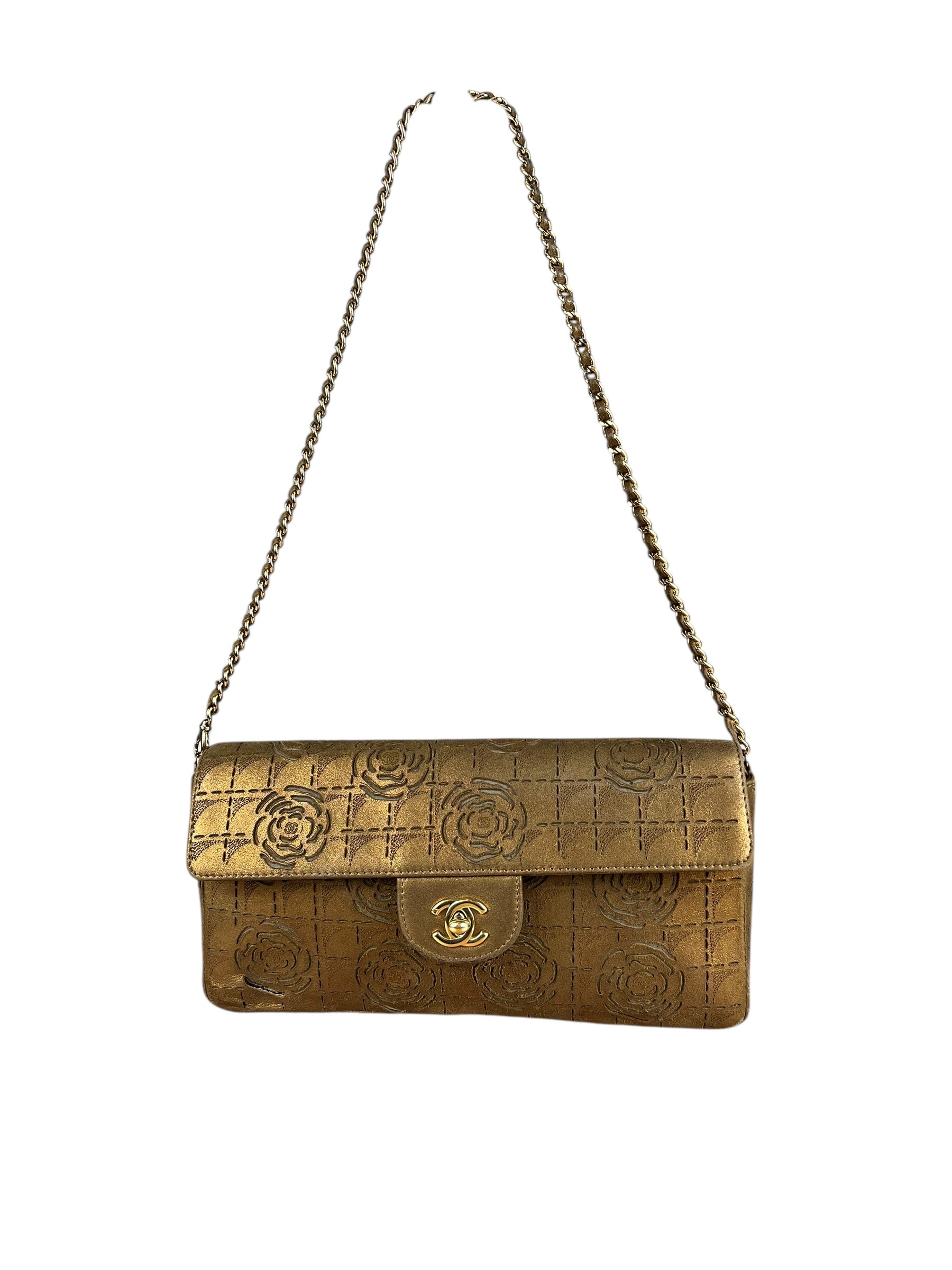 Chanel 2002 Gold Retro Tale East West Chain Flap