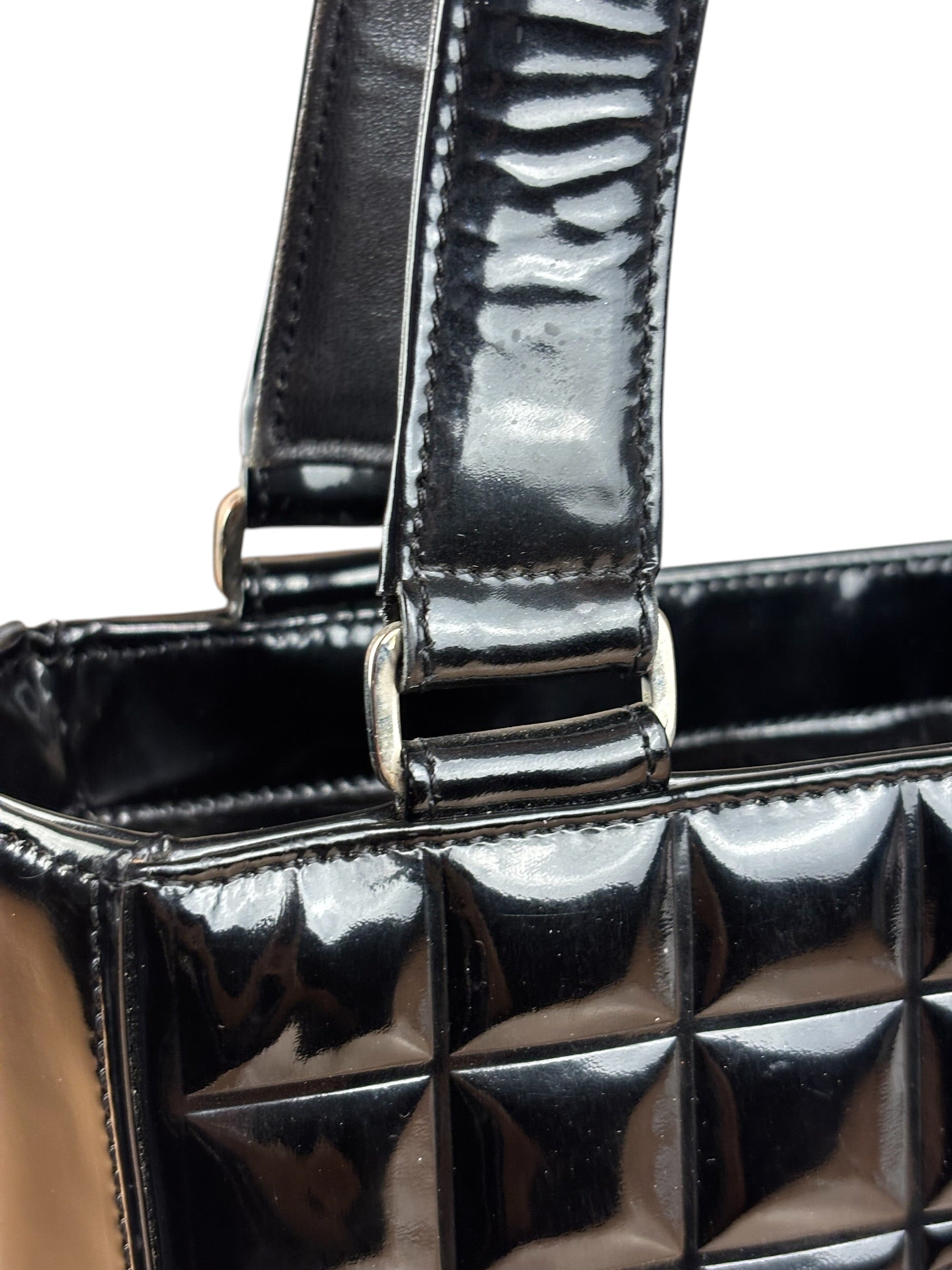 Chanel Glossy Black Patent Leather Chocolate Bar Tote Bag