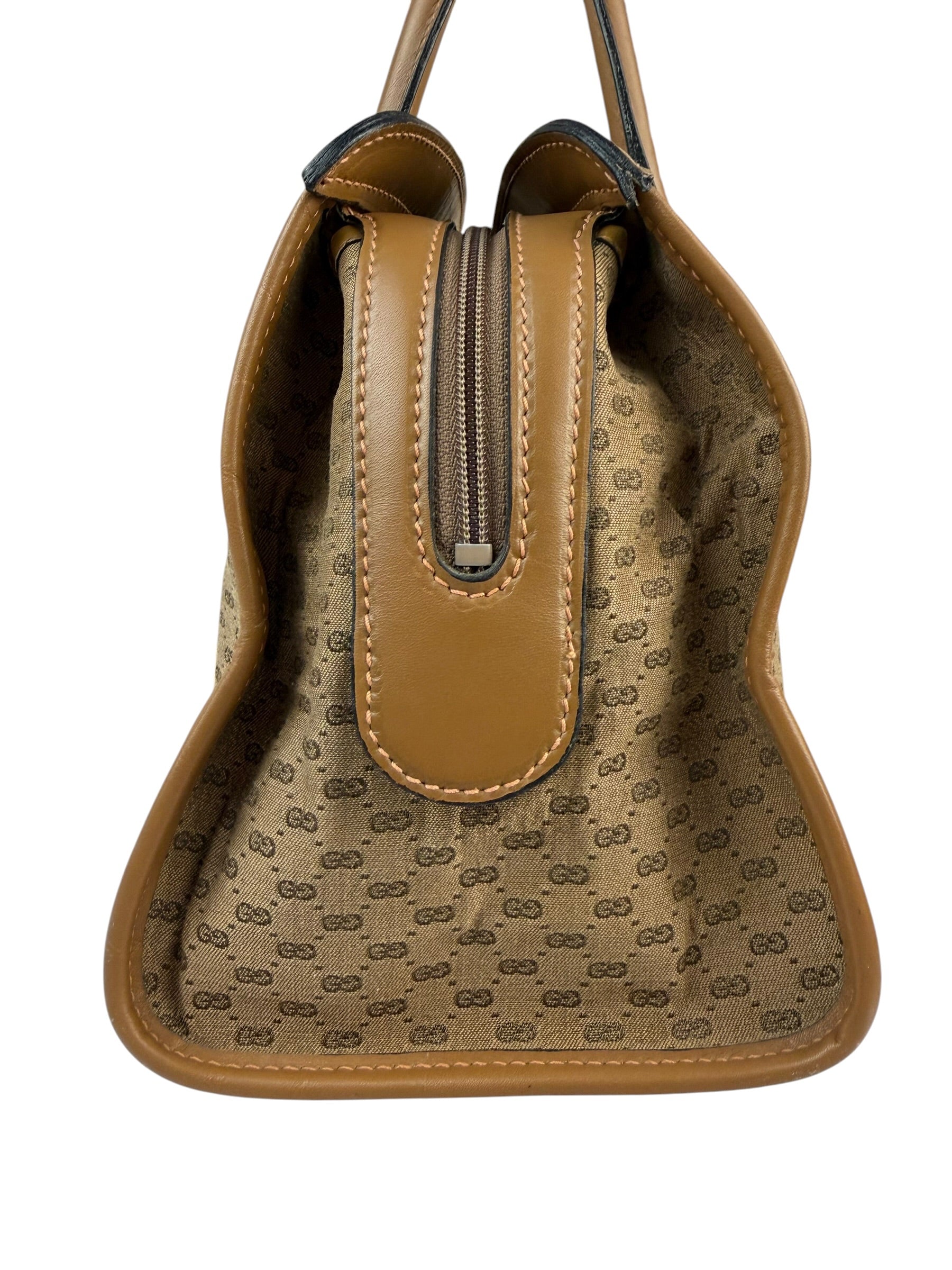 Gucci Brown Leather Trim Micro GG Sherry Line Boston Handbag