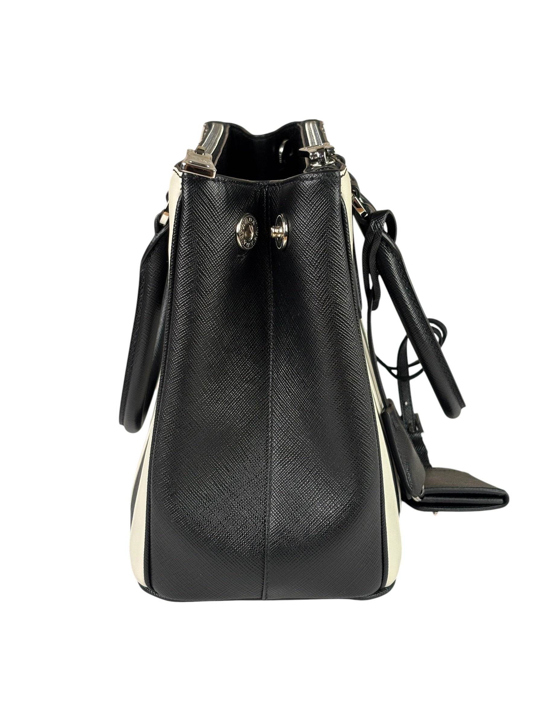 Prada Black/White Saffiano Leather Striped Two-Way Bag