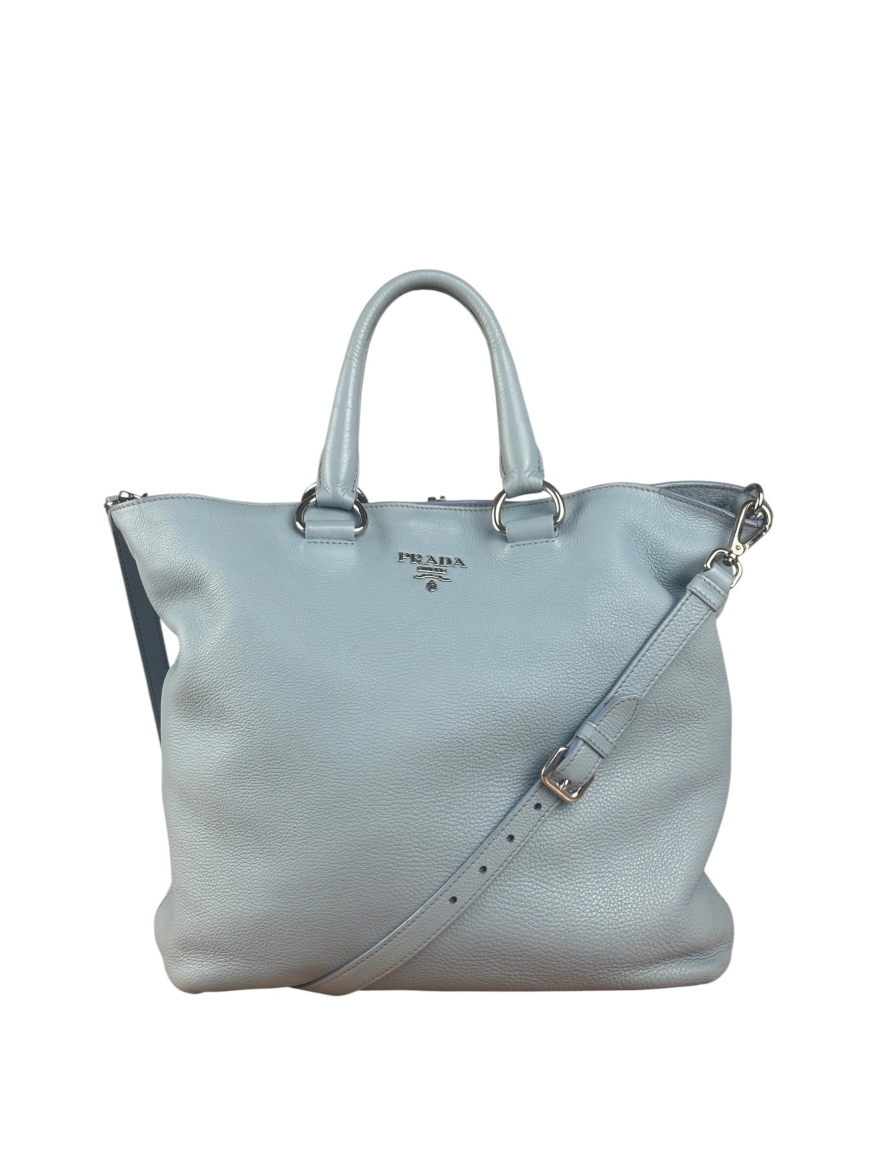 Prada Light Blue Vitello Daino Leather Tote