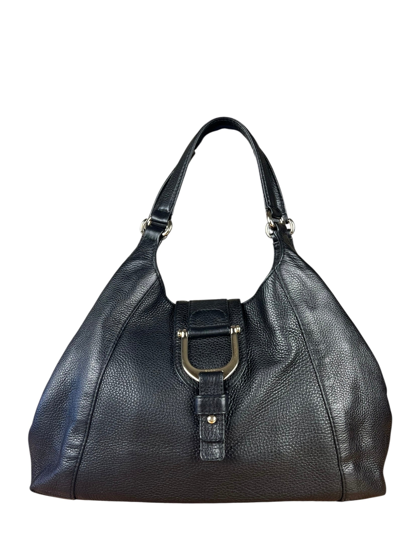 Gucci Black Leather Horsebit Flap Shoulder Bag