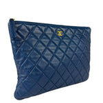 Chanel Blue Quilted Leather O-Case Zipped Pouch 2017