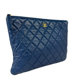 Chanel Blue Quilted Leather O-Case Zipped Pouch 2017