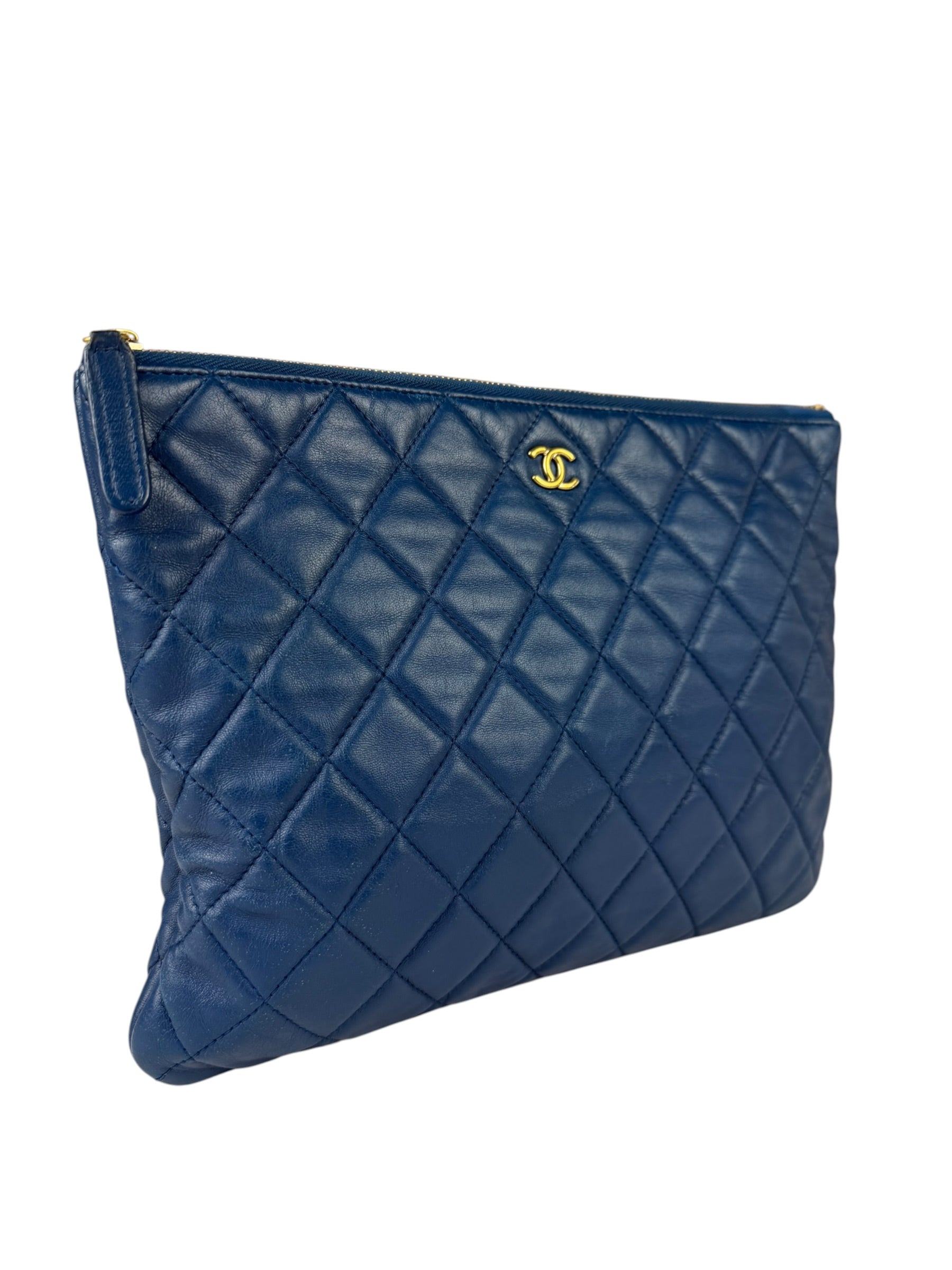 Chanel Blue Quilted Leather O-Case Zipped Pouch 2017