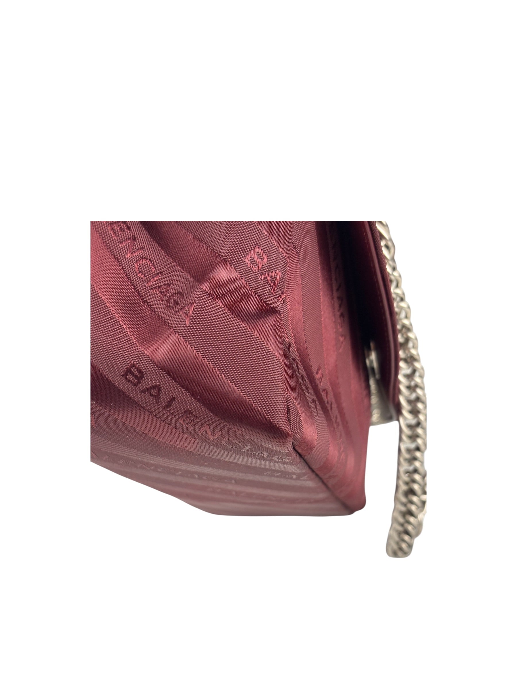 Balenciaga Burgundy Satin Jacquard Round S Lock Shoulder Bag