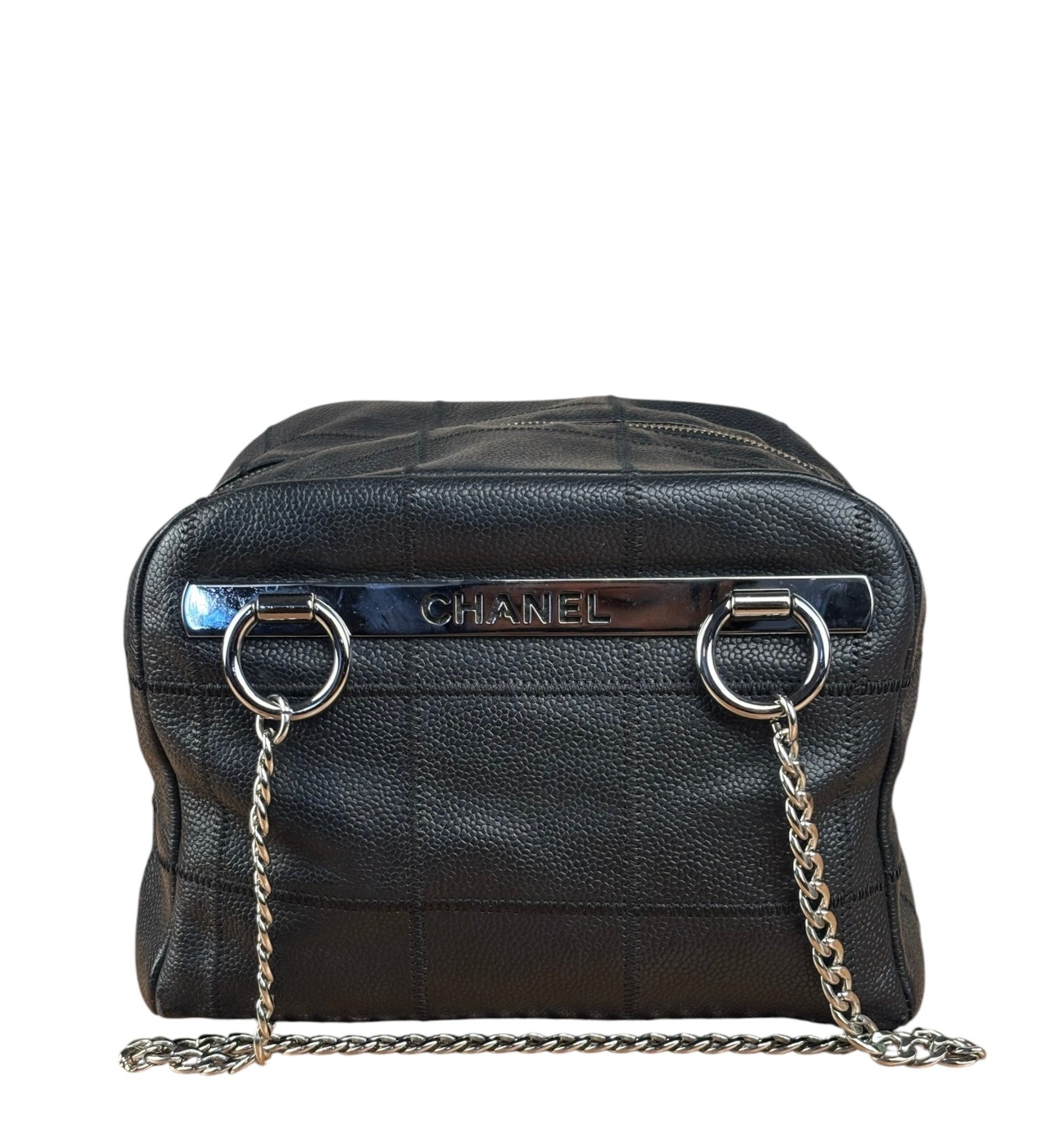 Chanel Black Leather Chocolate Bar Square-Stitched Bowler Shoulder Bag 2005