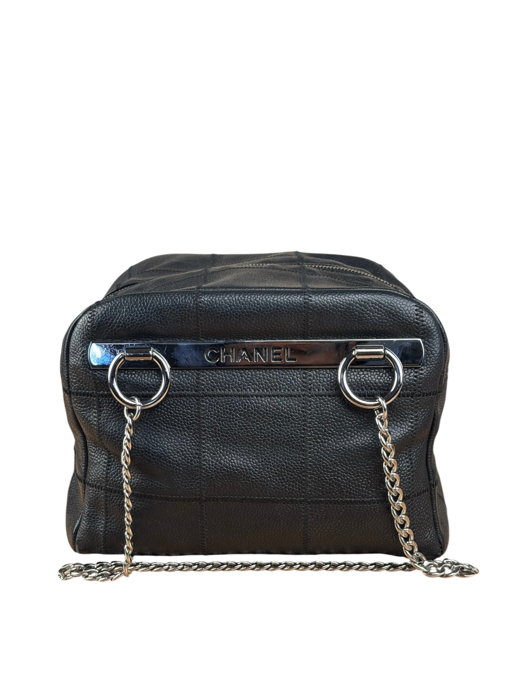 Chanel Black Leather Chocolate Bar Square-Stitched Bowler Shoulder Bag 2005