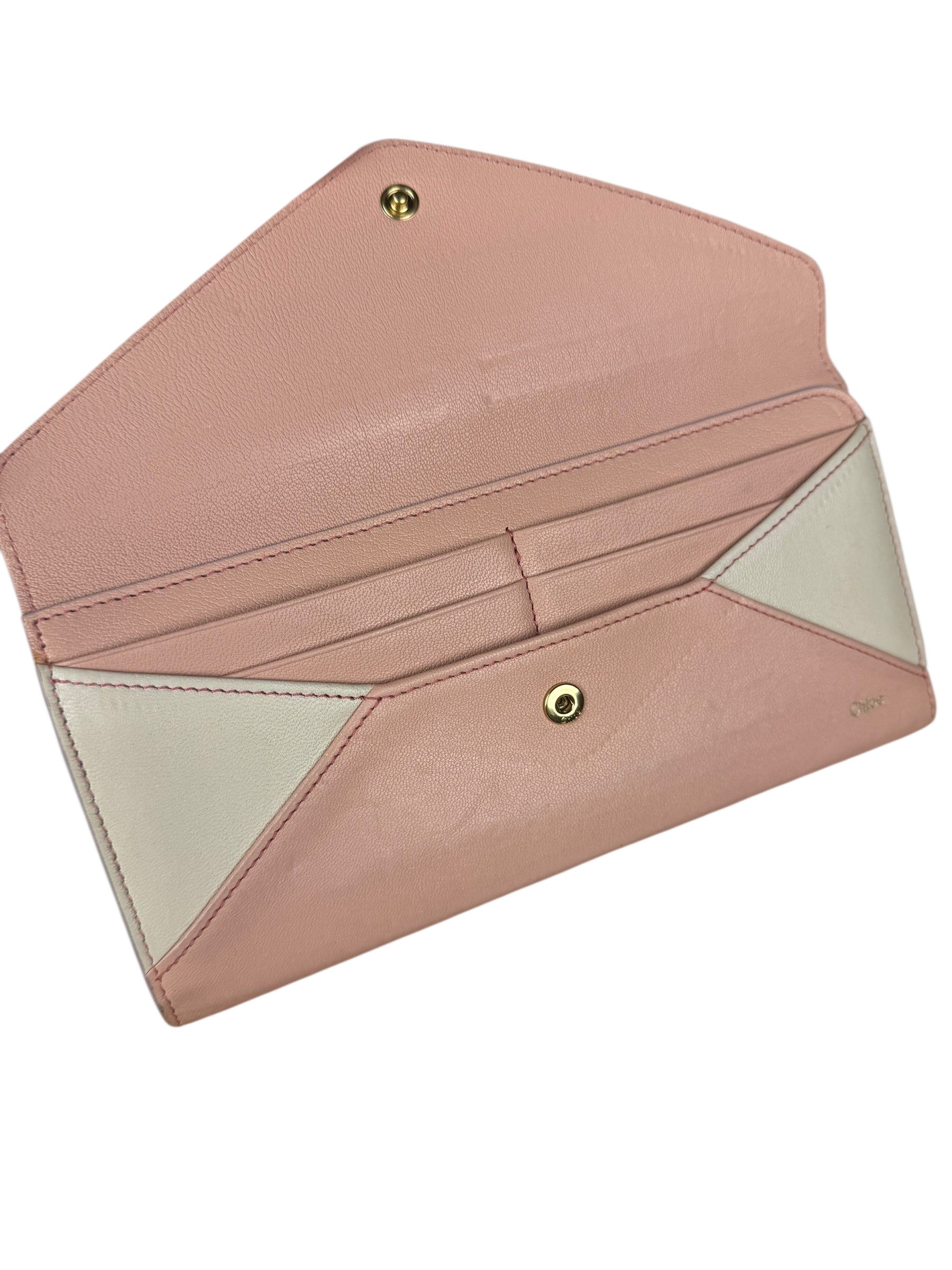 Chloe Pink Leather Envelope Long Wallet
