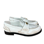 Miu Miu White Distressed Leather Penny Loafers