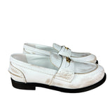 Miu Miu White Distressed Leather Penny Loafers