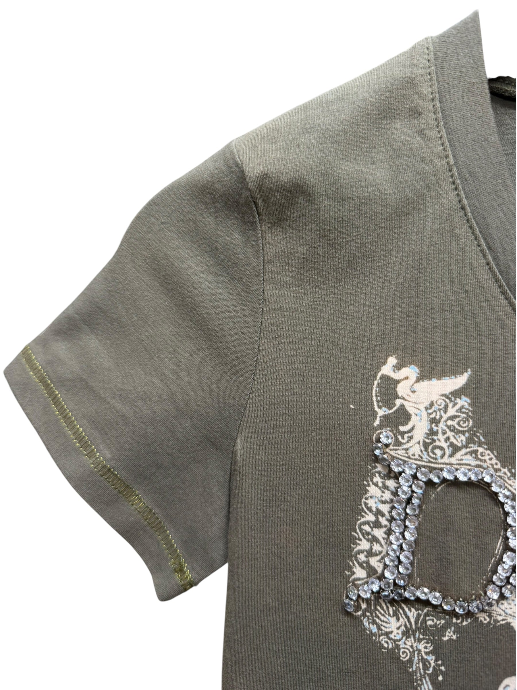 Christian Dior Green Short-Sleeve Diamonds/Pearls Studded T-Shirt