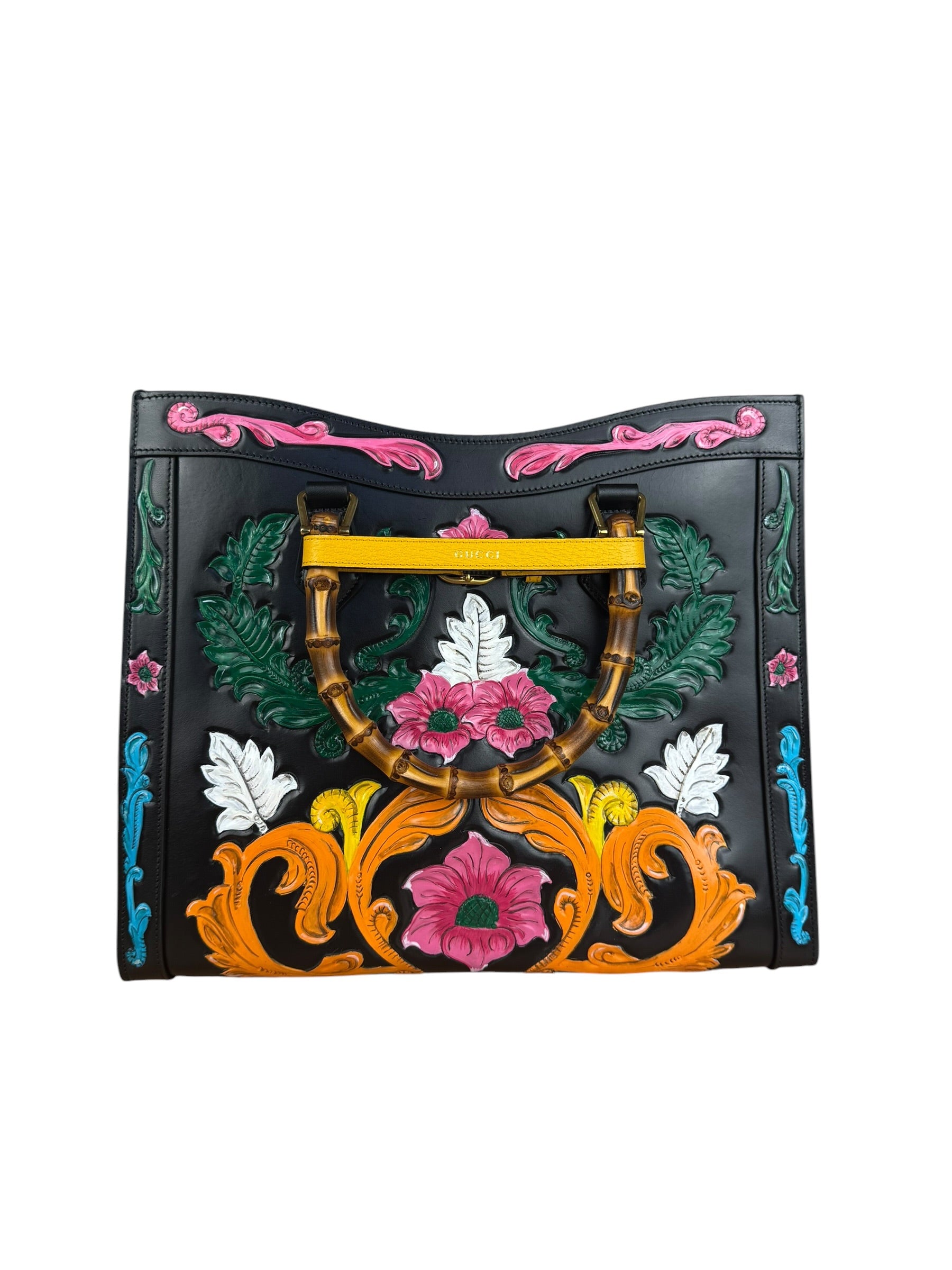 Gucci Black Leather Floral Limited Edition Diana 2Way Tote