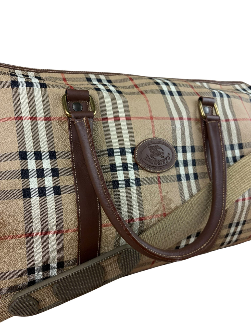 Burberry Beige/Brown Leather Haymarket House Check Boston Two-Way Bag