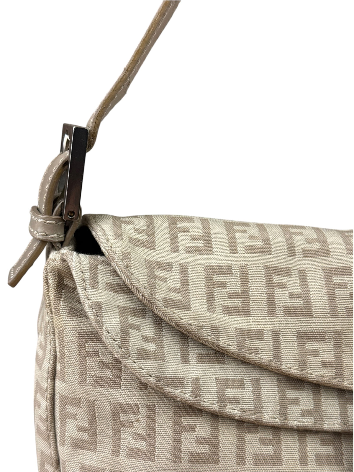 Fendi Grey Leather Trim Zucca Baguette