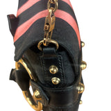 Gucci GG Black/Pink Canvas Horsebit Chain Shoulder Bag