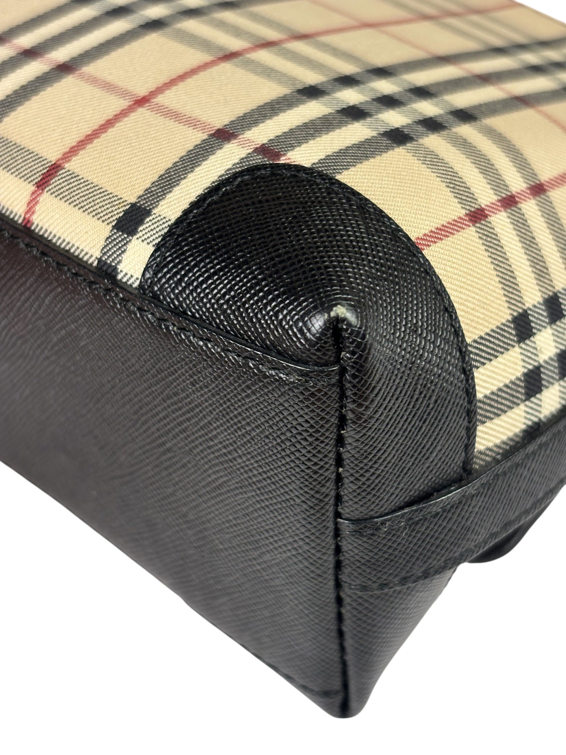Burberry Black Leather Trim House Check Flap Crossbody Bag