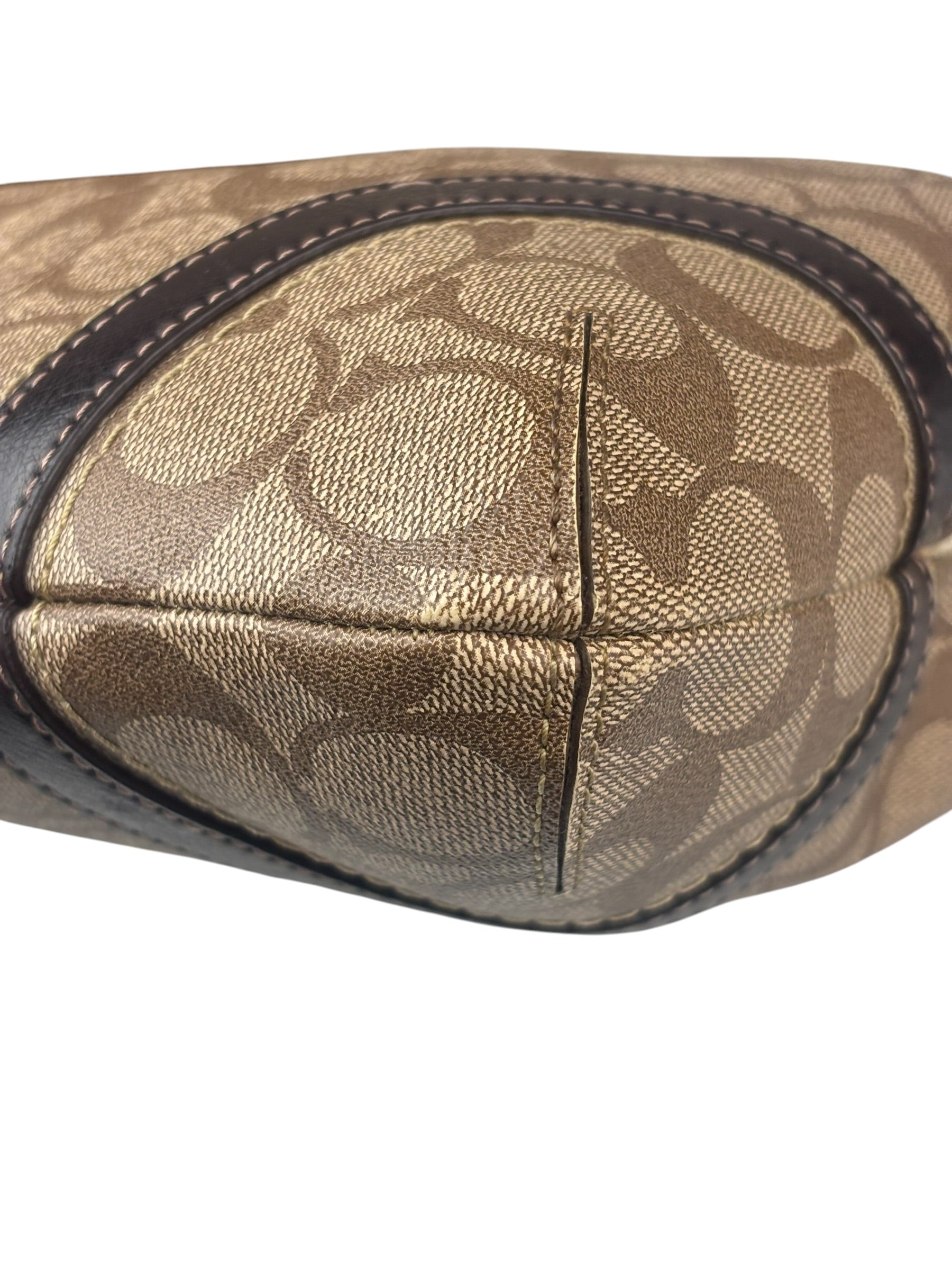 Coach Brown Leather Trim Signature Peyton File Crossbody