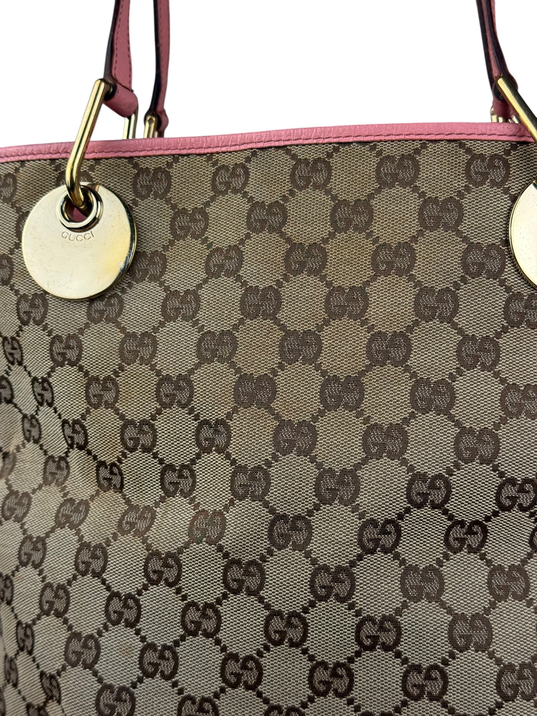 Gucci GG Pink Leather Canvas Eclipse Tote Bag
