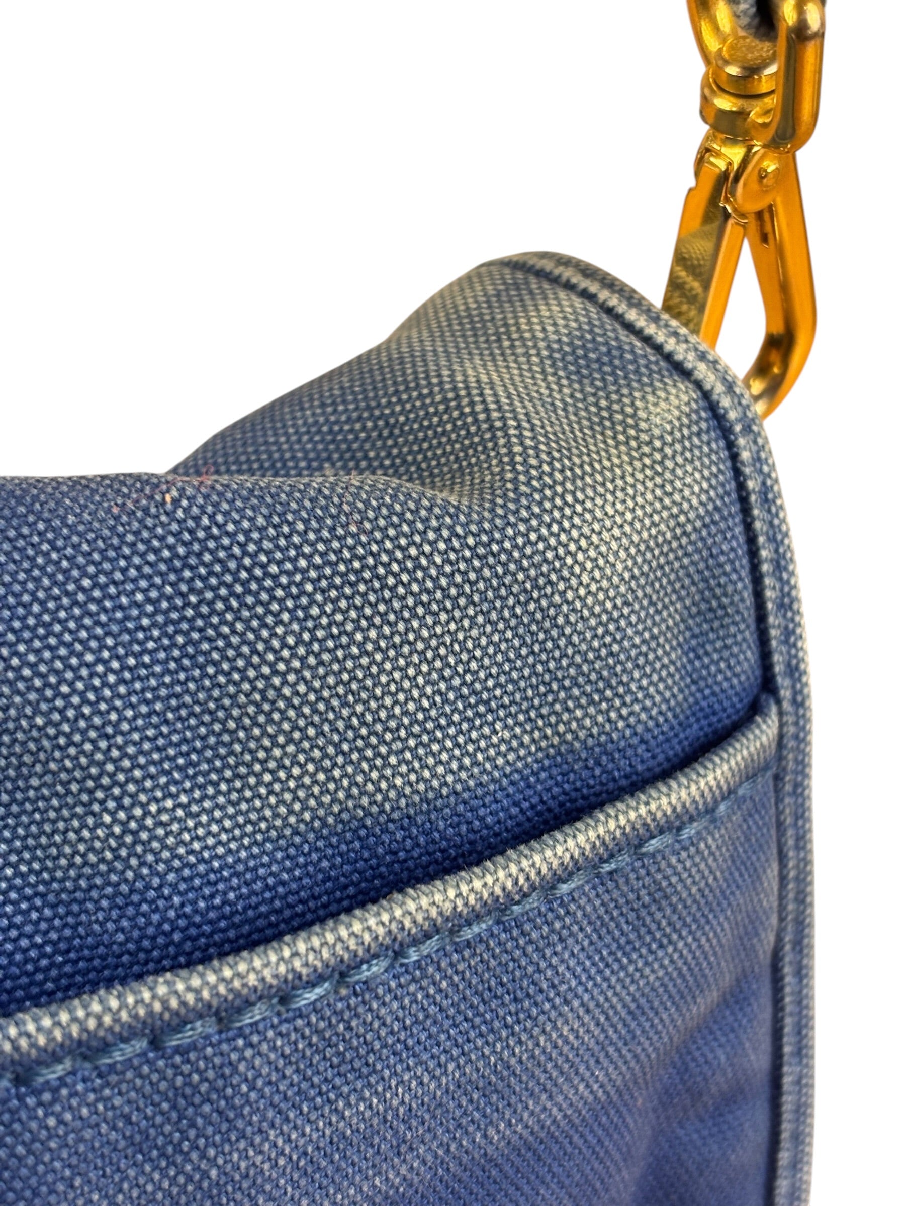 Prada Vintage Cobalt Blue Canvas Flap Shoulder Bag