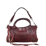 Balenciaga Vintage Burgundy Leather Moto City Two-Way Bag