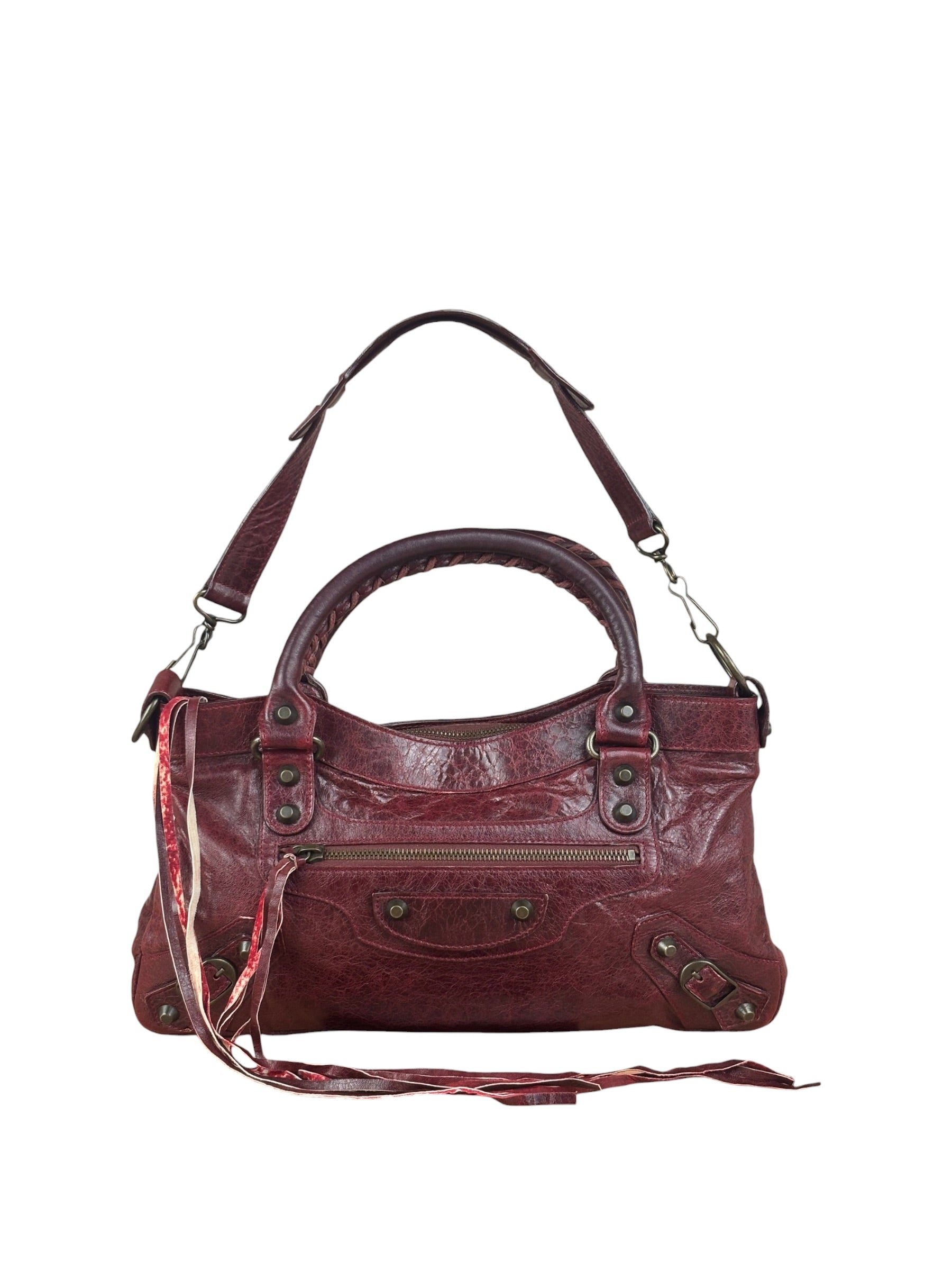 Balenciaga Vintage Burgundy Leather Moto City Two-Way Bag