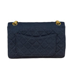 Chanel Navy Blue Cotton Jersey Classic Double Flap Shoulder Bag
