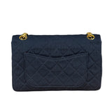 Chanel Navy Blue Cotton Jersey Classic Double Flap Shoulder Bag