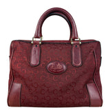 Celine Vintage Burgundy Macadam Print Mini Boston Handbag