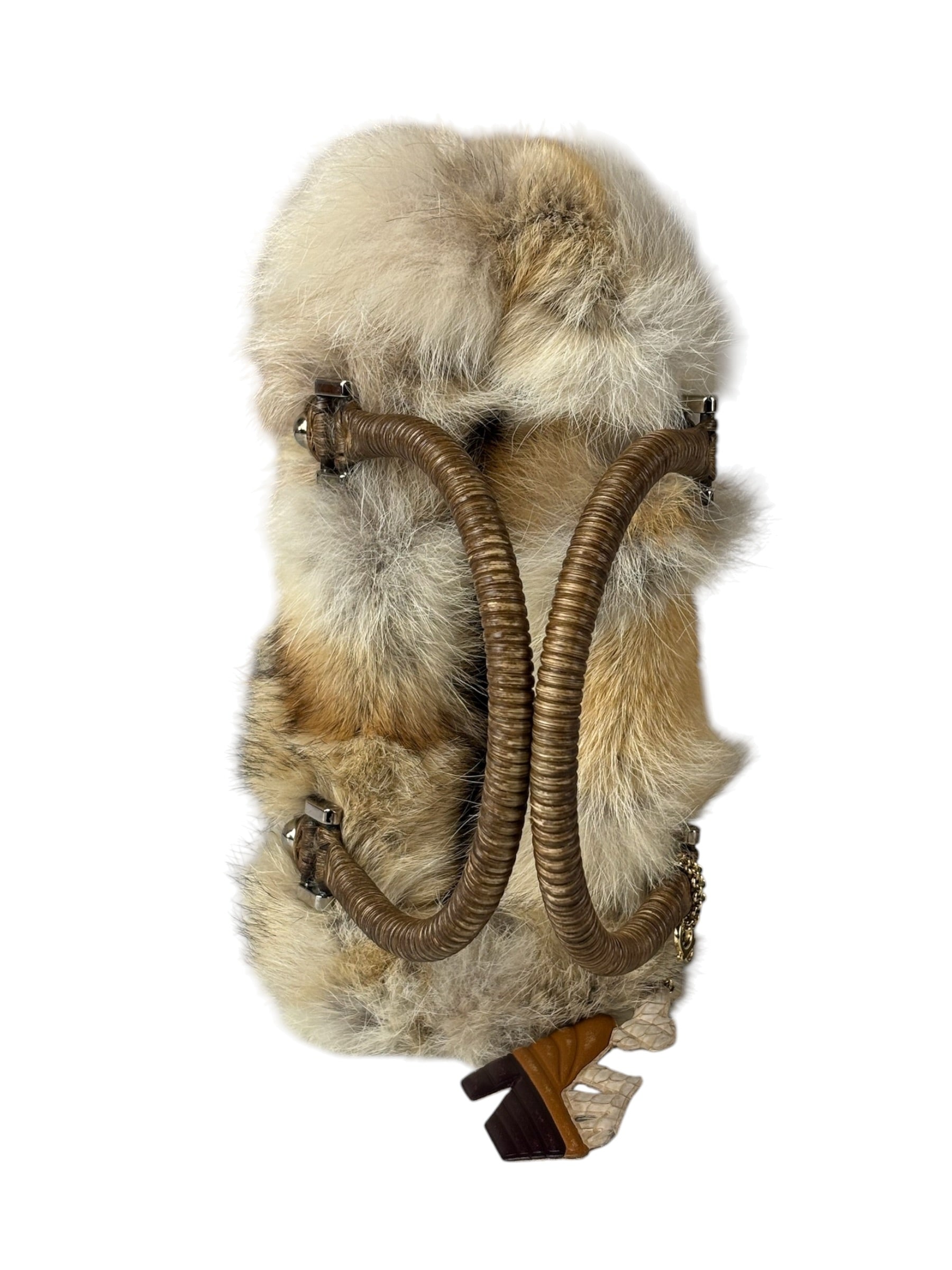 Ferragamo Vintage Fur Rattan Top Handle Bag