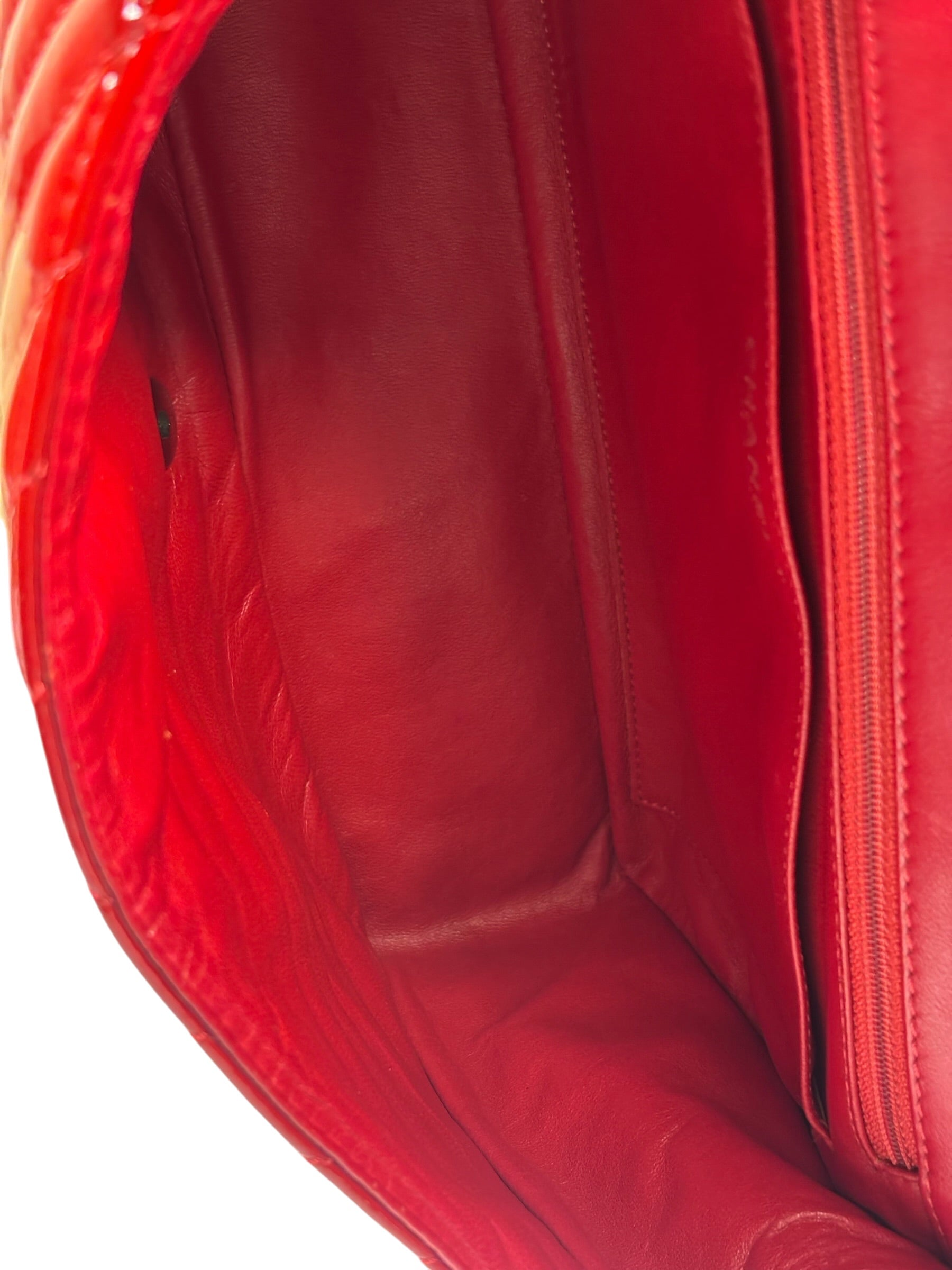 Chanel Red Patent Leather Chevron Jumbo Flap Bag 2009